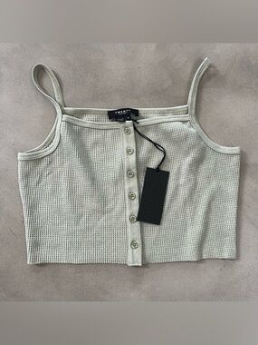 Twenty Montreal Sage Green Waffle-Knit Button Crop Tank Size M NWT